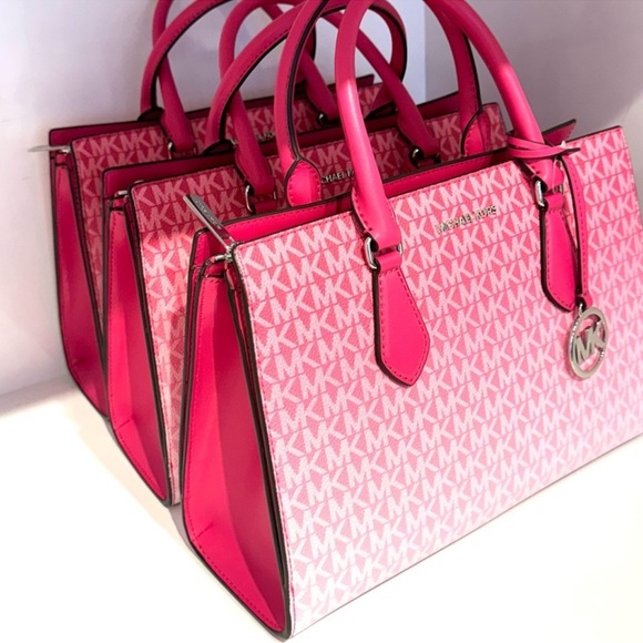 Michael Kors Sheila Medium Signature CZ Logo Satchel Crossbody Bag Dragonfruit - Picture 3 of 8